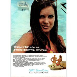 1971 OMC Sterndrive Inboard Outboard Vintage Print Ad Pink Bikini Boat Wall Art